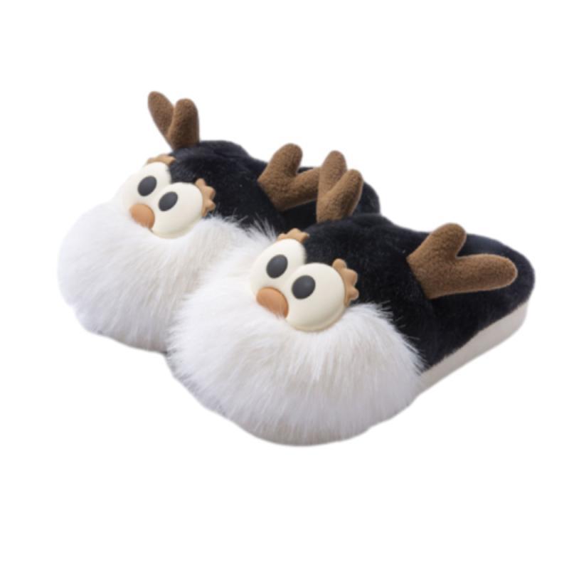 Cute Cartoon Christmas Deer Cotton Shoes Winter Indoor Floor Home Slippers Half-covered Heel Warm Plush Shoes Women Cute Cartoon Christmas Deer Cotton Shoes Winter Indoor Floor Home Slippers Half-covered Heel Warm Plush Shoes Women